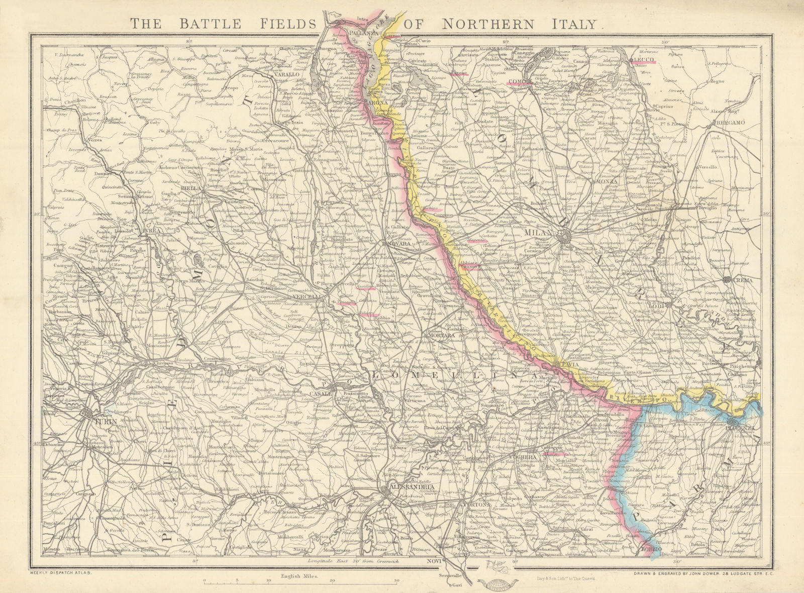 Battle Fields of Northern Italy. 2nd War of Independence 1859. DOWER c1859 map